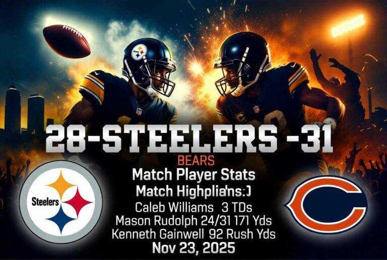 Pittsburgh Steelers vs Chicago Bears Match Player Stats