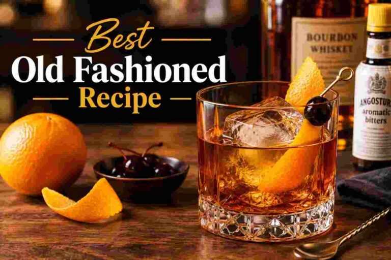 Best Old Fashioned Recipe cocktail with orange peel and cherry