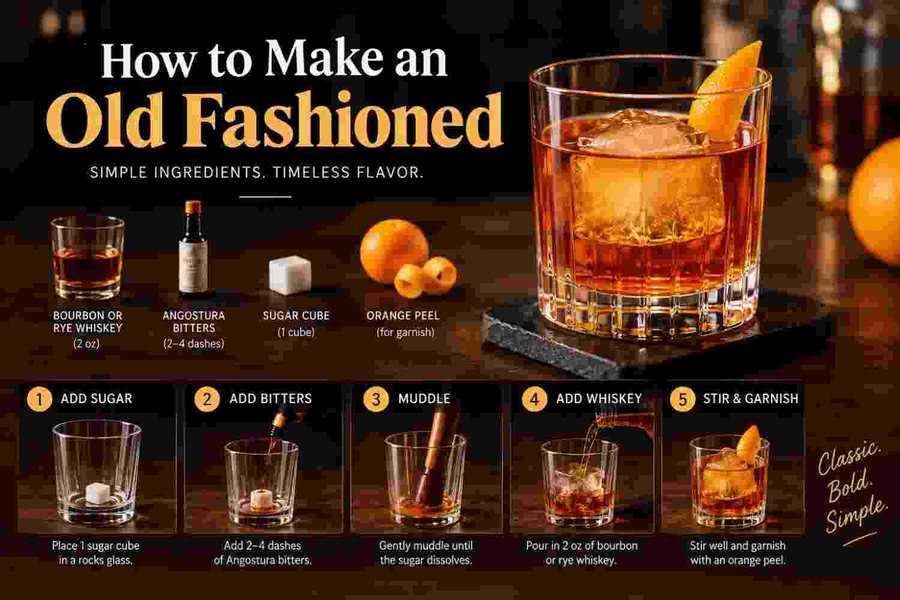 How to Make an Old Fashioned cocktail with ingredients and step-by-step instructions