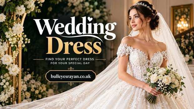 Elegant white wedding dress worn by a bride